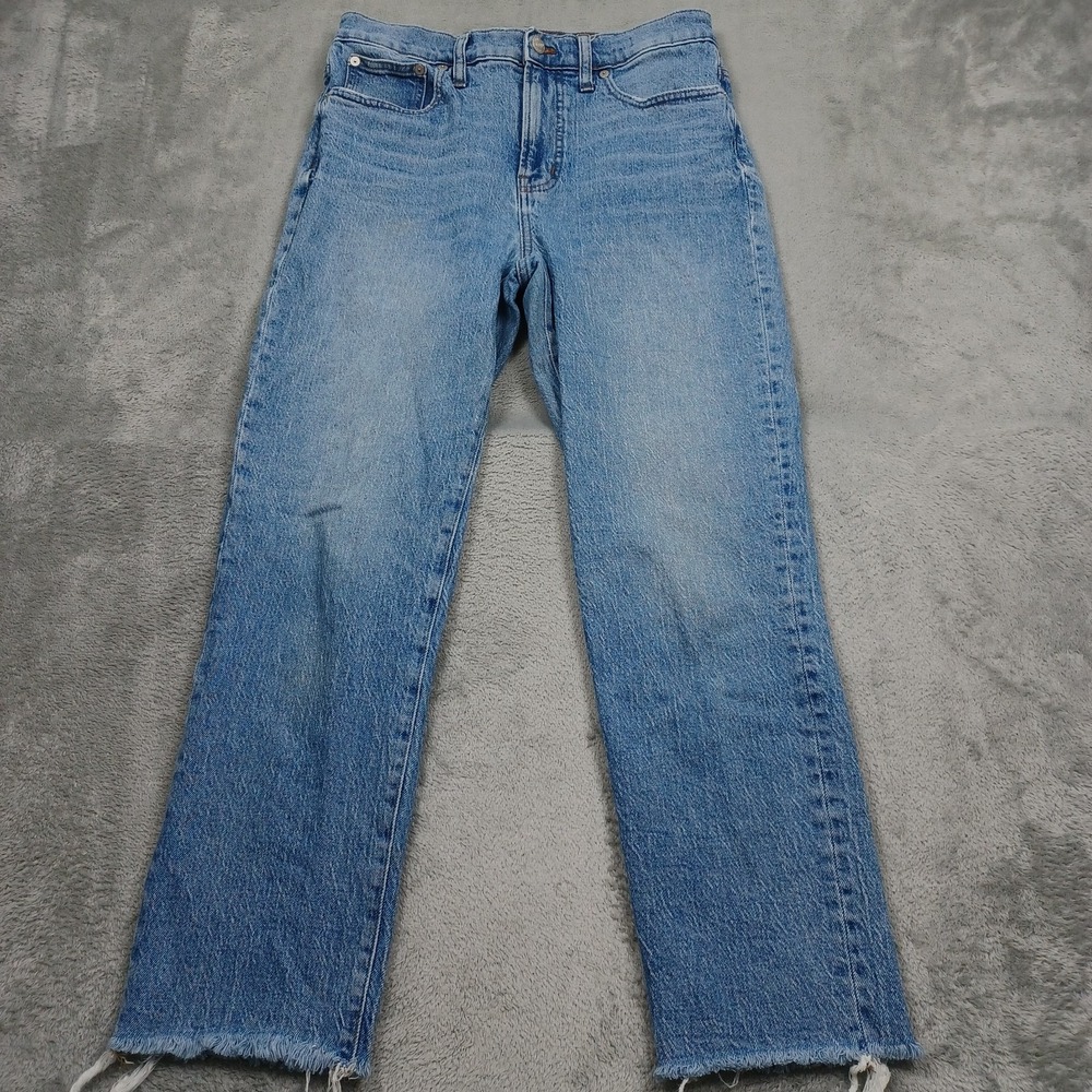 Madewell Jeans Womens 28 Blue Straight Pockets Preppy Modern Frayed Light Wash